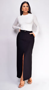 Vivian Black Front Slit Maxi Skirt
